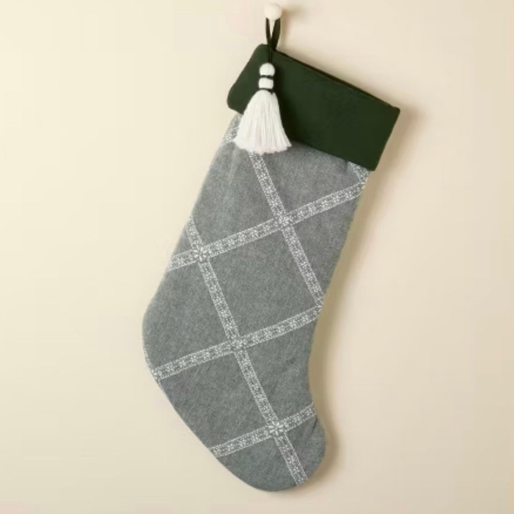 Lattice Woven Christmas Stocking Tonal Green - Hearth & Hand™ with Magnolia